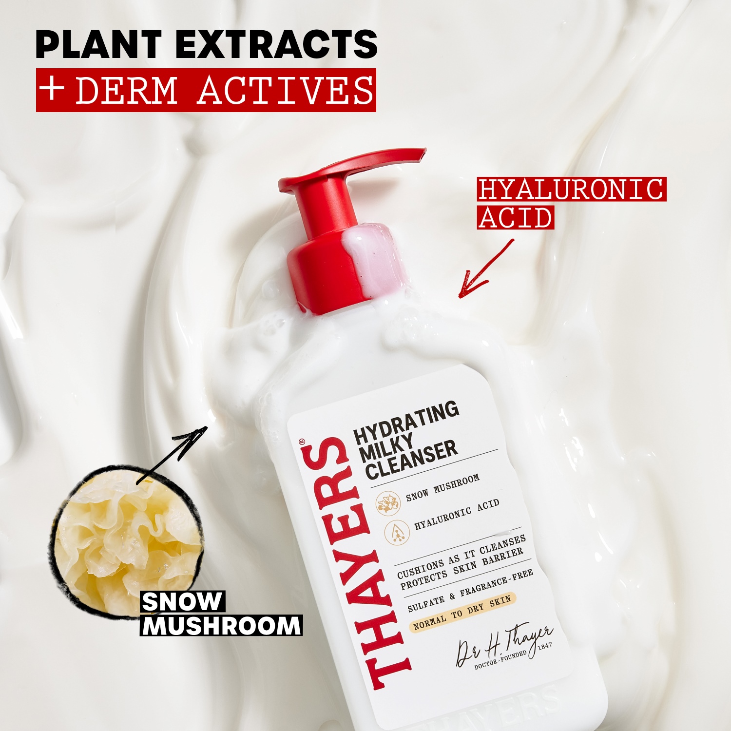 Thayers Hydrating Milky Cleanser with Snow Mushroom, 8 fl oz