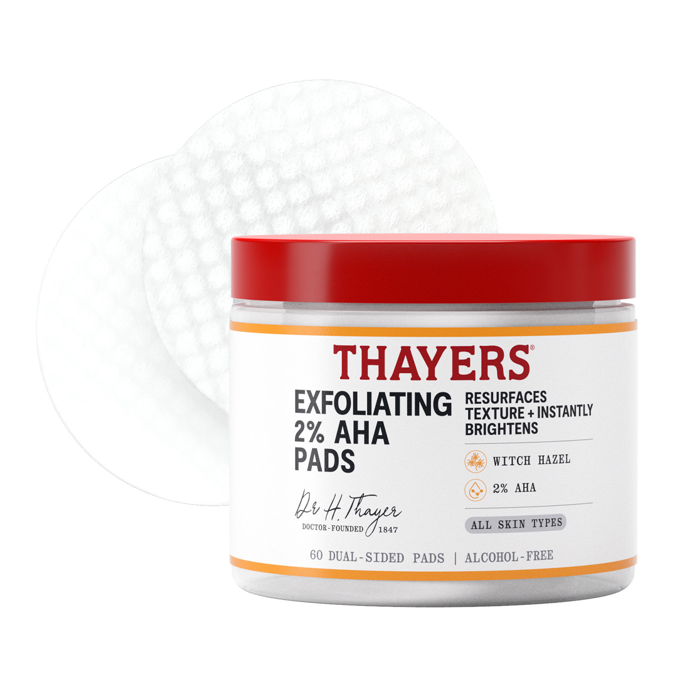 Exfoliating 2% AHA Facial Pads with Witch Hazel - Thayers